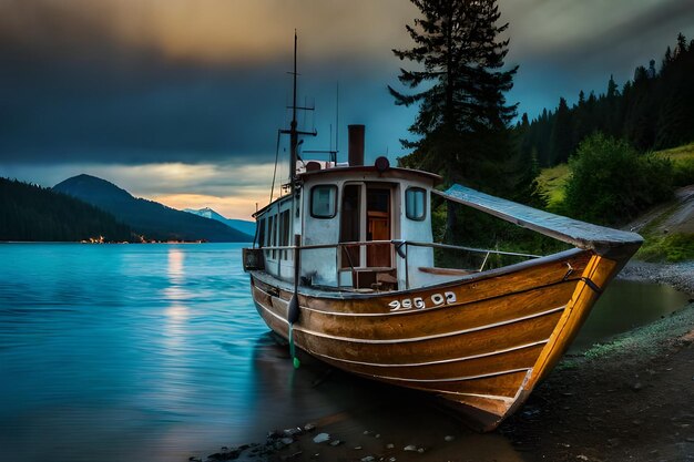 a boat with the number 35 on the side is on the water.