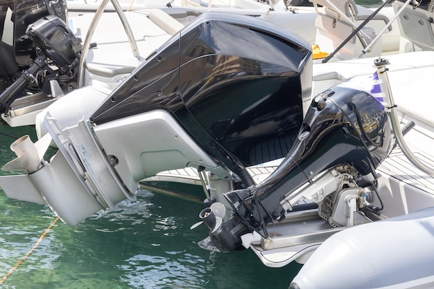 Photo boat with outboard motor in crete on the greek island