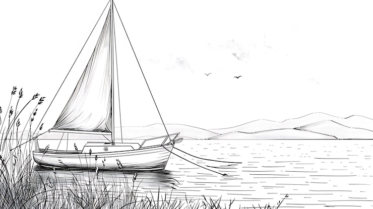 Photo a boat with a sail in the water and a bird flying in the background