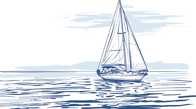 水面に帆を乗せたボートと帆船の絵