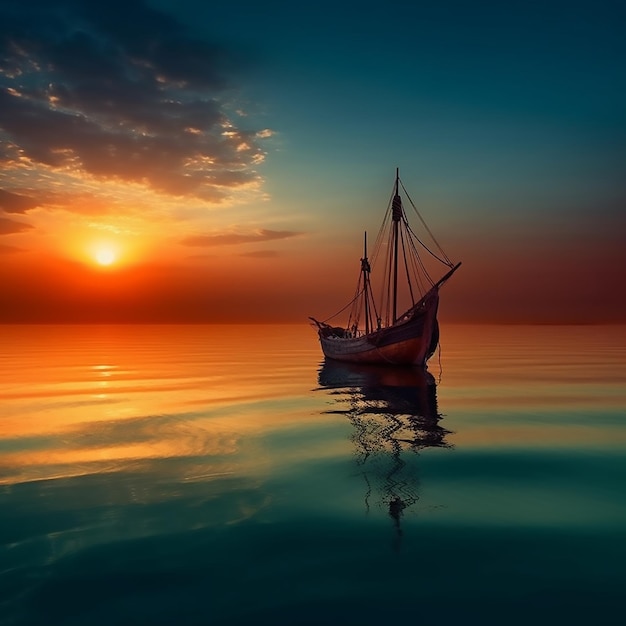 Boat with sunset and beach