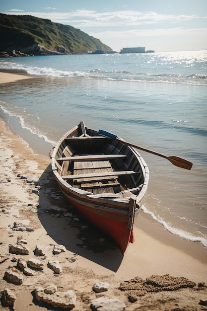 사진 boat_with_two_oars_adrift_on_the_seashore