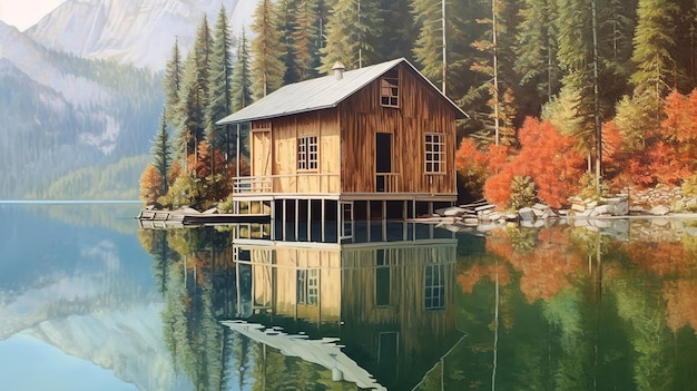 Boathouses at lake Kochelsee Generative Ai