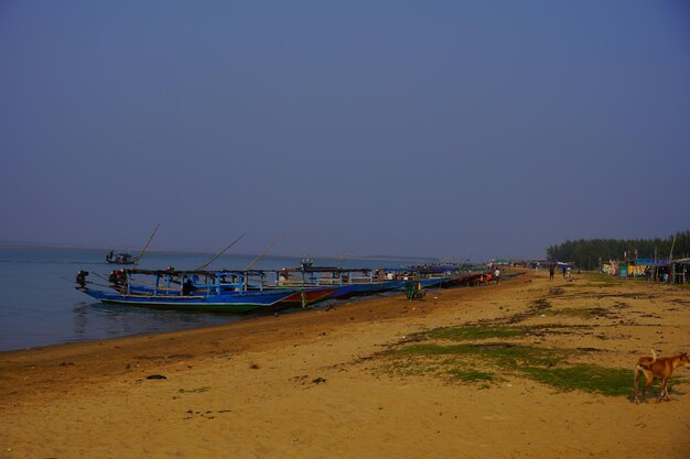 Photo boats are standing on the side of beach chilika lake