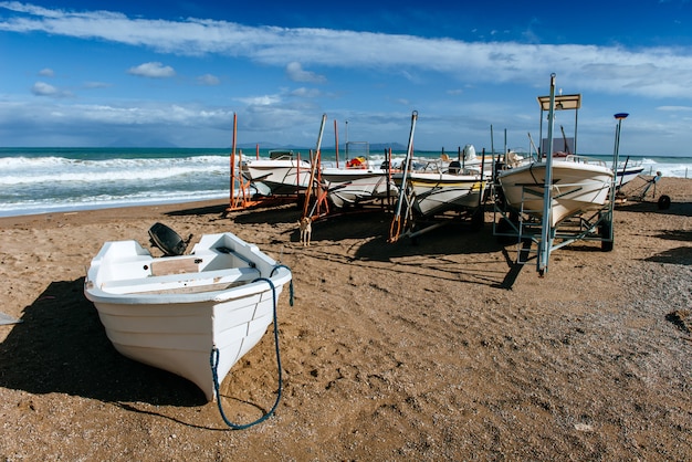 Boats ashore on the sand