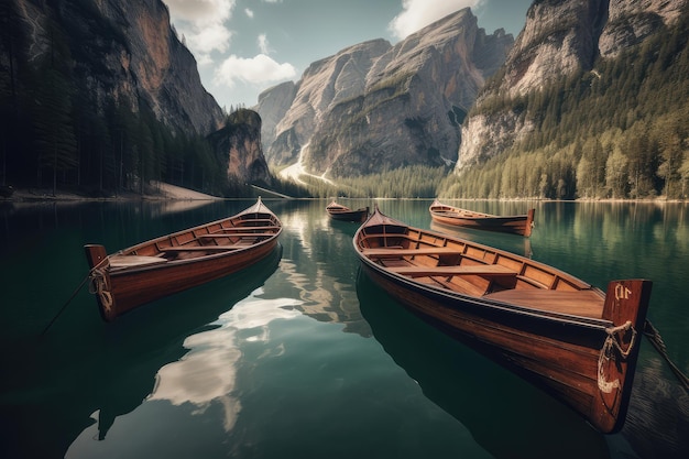 Boats on the Braies Lake