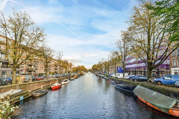 Boats in canal in city