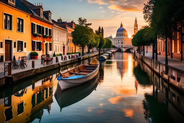 Boats on a canal with the word restaurant on the side