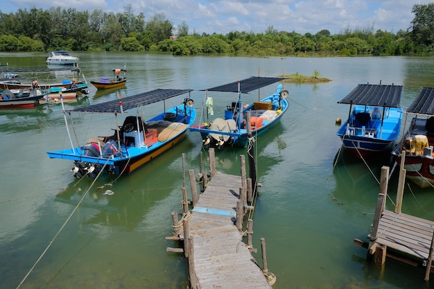 Boats docked at the river side