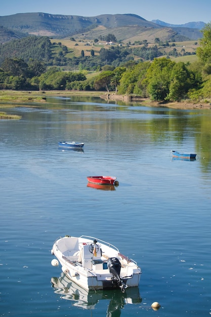 Boats floating in the blue sea