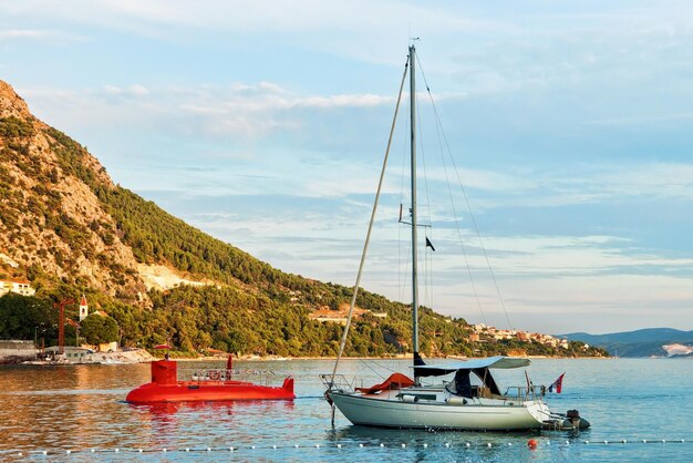 Boats at the harbor in the Adriatic Sea Omis, Croatia