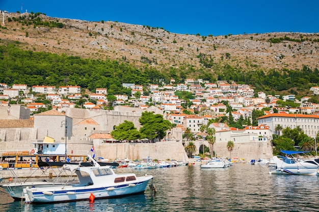 Boats at the harbor of the Old port in Dubrovnik, Croatia