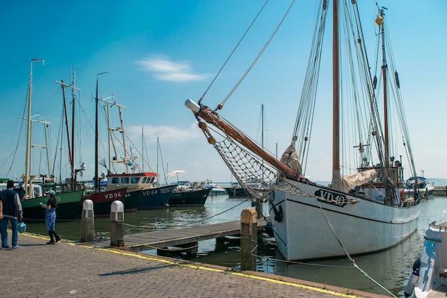 Boats in the harbor of Volendam, Netherlands