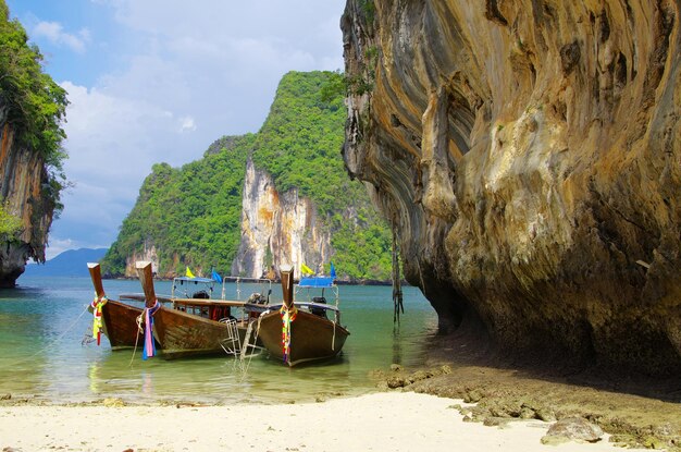 Boats and islands in andaman sea Thailand