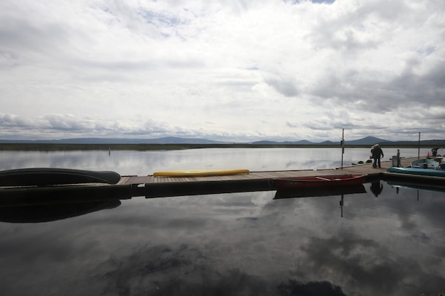 Boats in a marina on a lake