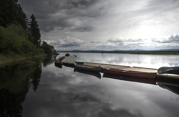 Boats in a marina on a lake