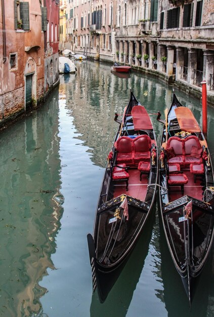 Boats moored at canal