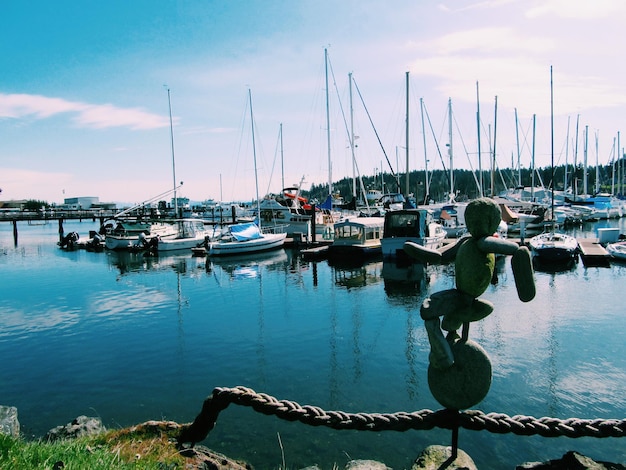 Boats moored at harbor