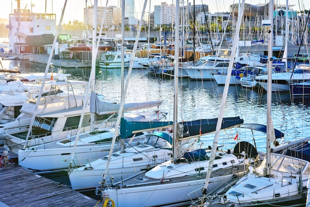 Boats at the Pier in Barcelona Spain