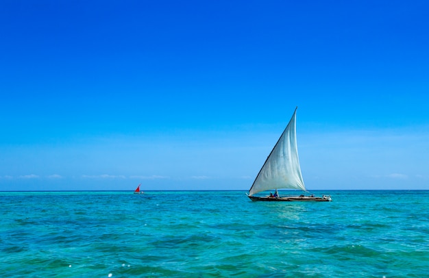 Boats in the sea, Zanzibar beach