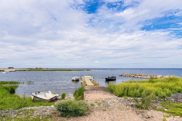 Boats on shore of the baltic sea on the island oland in sweden