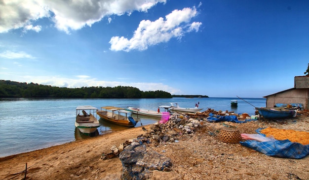 Boats on the shore of the bay