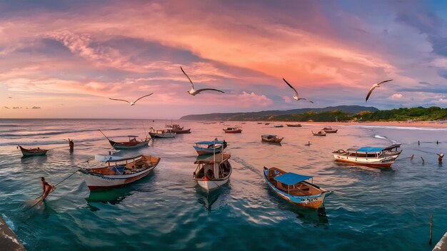 Boats in the south atlantic ocean near the shore of florianopolis in brazil