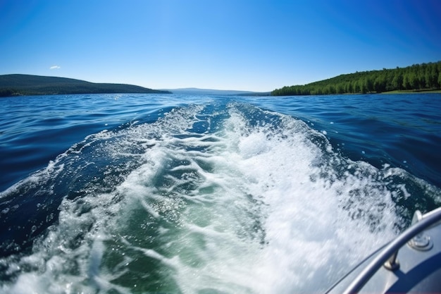 A boats wake as it moves through water