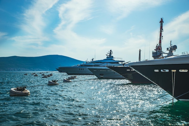 Boats and yachts in dock summer time