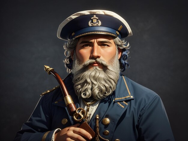 Photo boatswain with pipe sea captain marine old sailor or bluejacket whistle