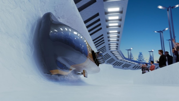 Bob running on ice track 3D rendering