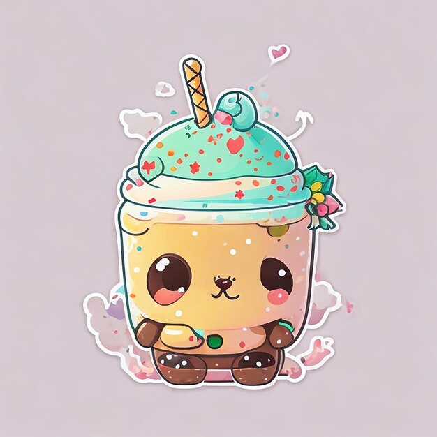 Foto adesivo boba boba adorabile lovely excited cute felice boba illustrazione del personaggio