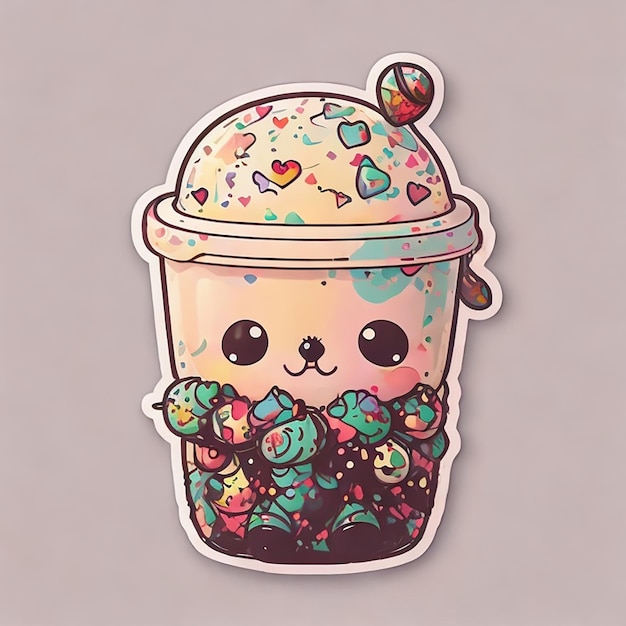 Foto boba sticker boba schattig schattig opgewonden schattig gelukkig boba personage illustratie