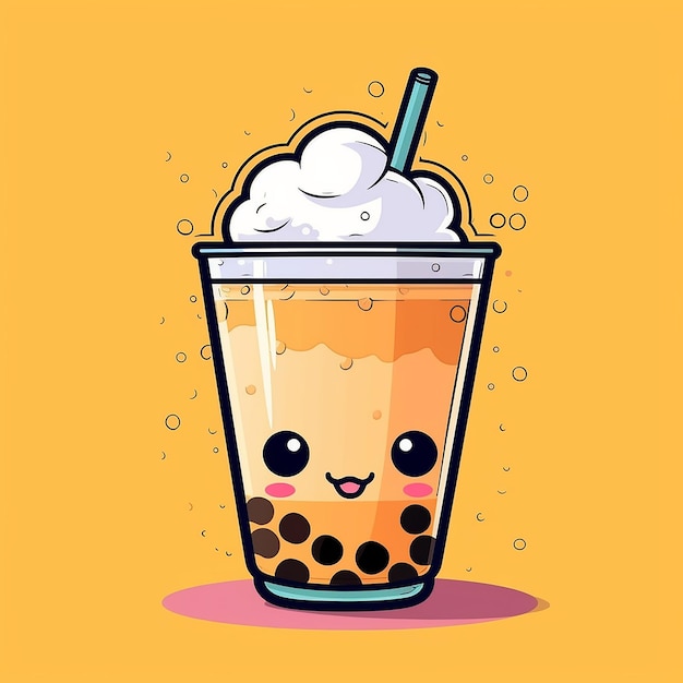 Photo boba tea delight vector icons stickers and cute cartoon designs