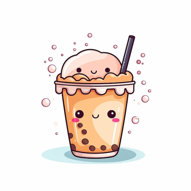 Boba Tea Delight ベクトル アイコン ステッカー カートゥーン デザイン