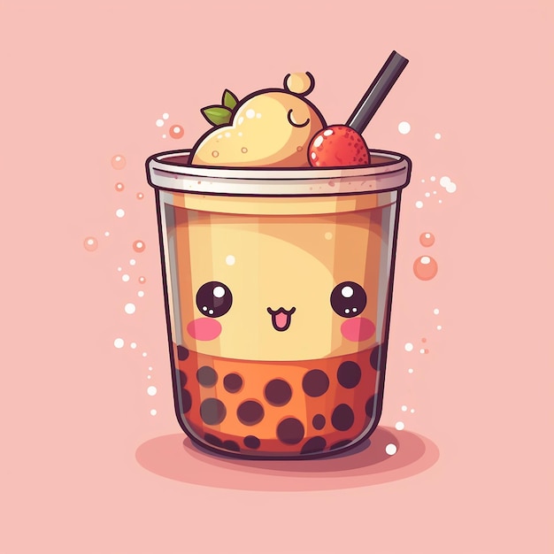 Foto boba tea delight vector icons stickers en leuke cartoon ontwerpen