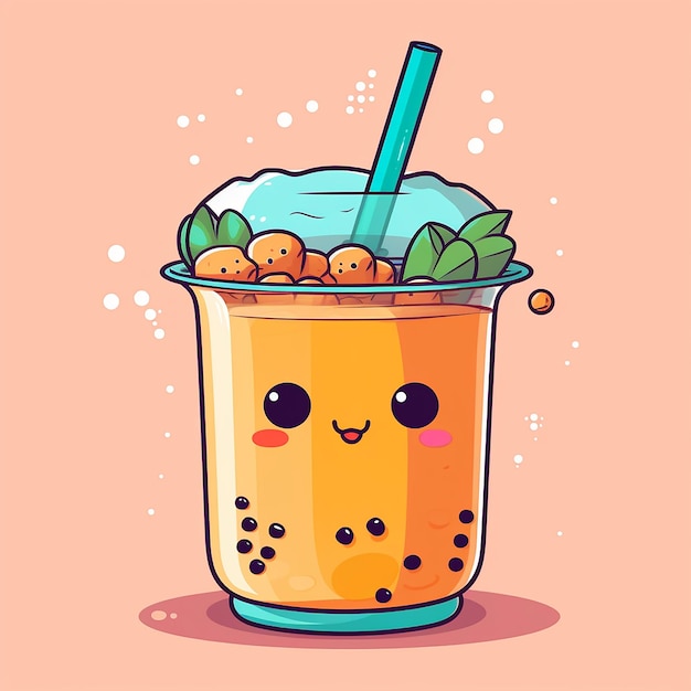 Foto boba tea delight vector icons stickers en leuke cartoon ontwerpen