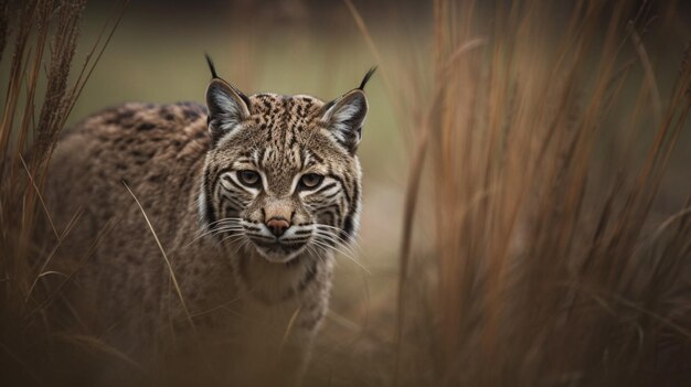 A bobcat in a field with tall grass