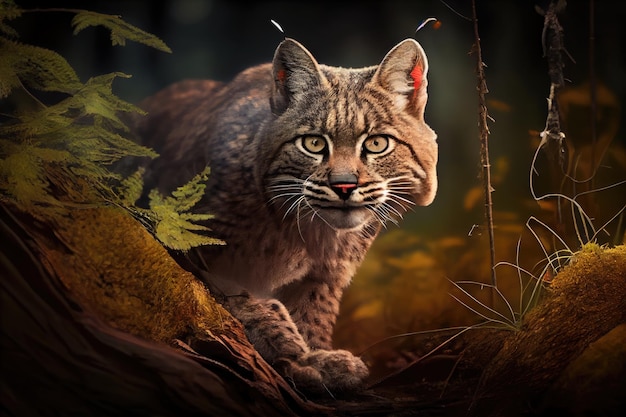 Bobcat op jacht naar zijn prooi in het bos