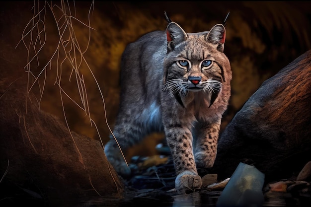 Bobcat in the wild hunting for its next meal