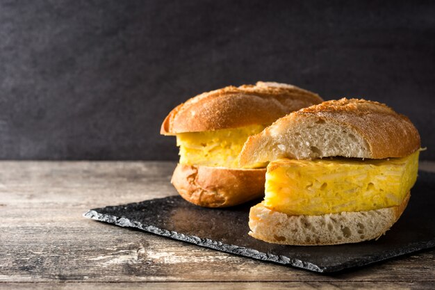 Bocadillo de tortilla española. Spanish potato omelette sandwich