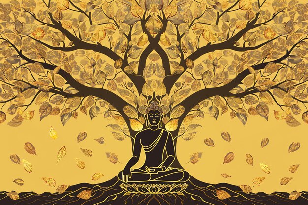 Photo bodhi tree illustration background