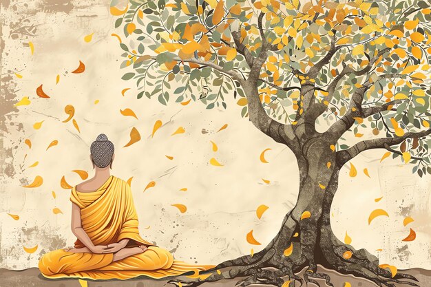 Photo bodhi tree illustration background