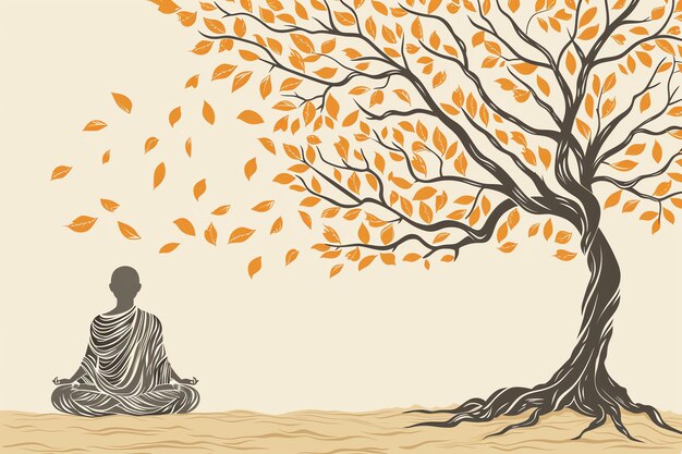 Photo bodhi tree illustration background