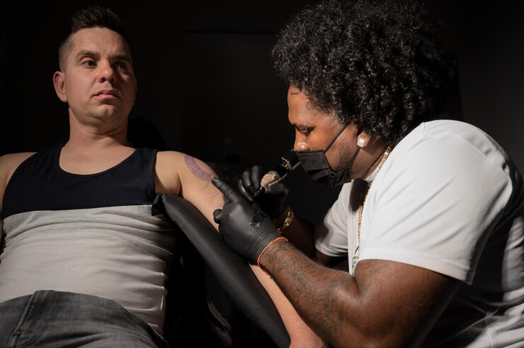 Body art at the tattoo studio