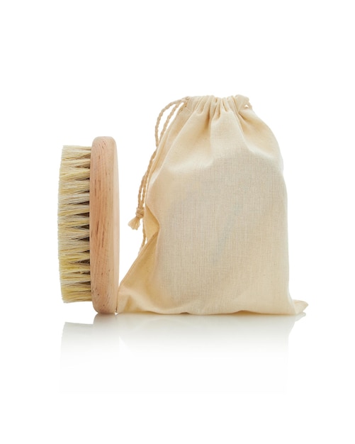 Body brush in a gift bag isolated on white background