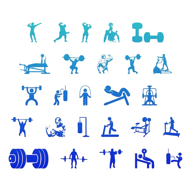 body building sports icons items gradient effect photo jpg vector set