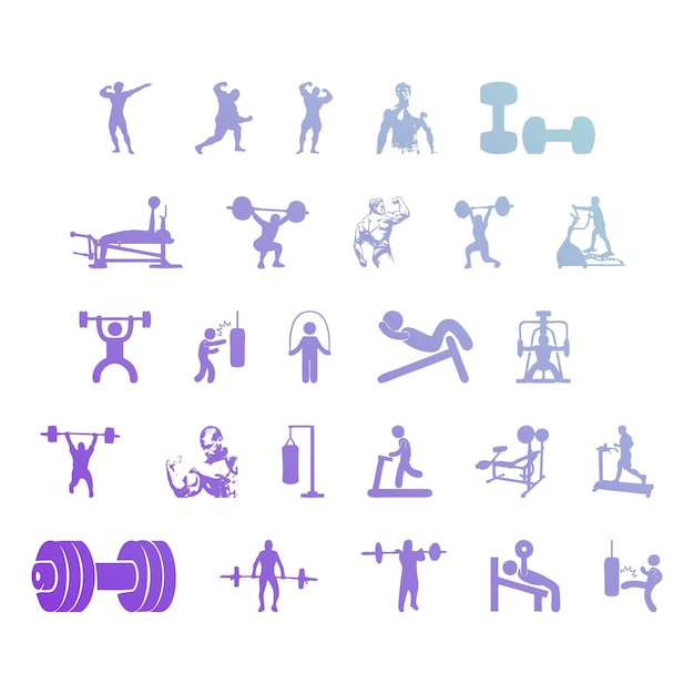 Photo body building sports icons items gradient effect photo jpg vector set