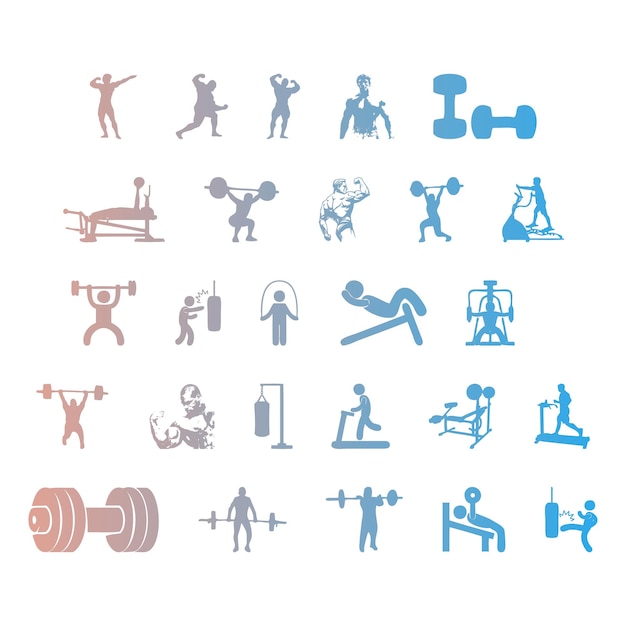 Photo body building sports icons items gradient effect photo jpg vector set