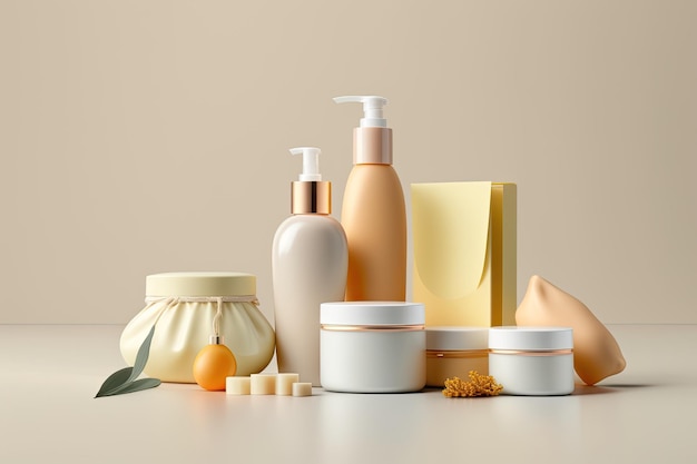 Body care goods are displayed against a light background Copy space for a health and beauty idea